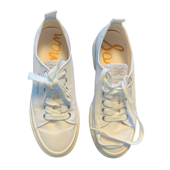 Sam Edelman White Sonia White Platform Canvas Sneakers 7 No Box EUC - Picture 2 of 7